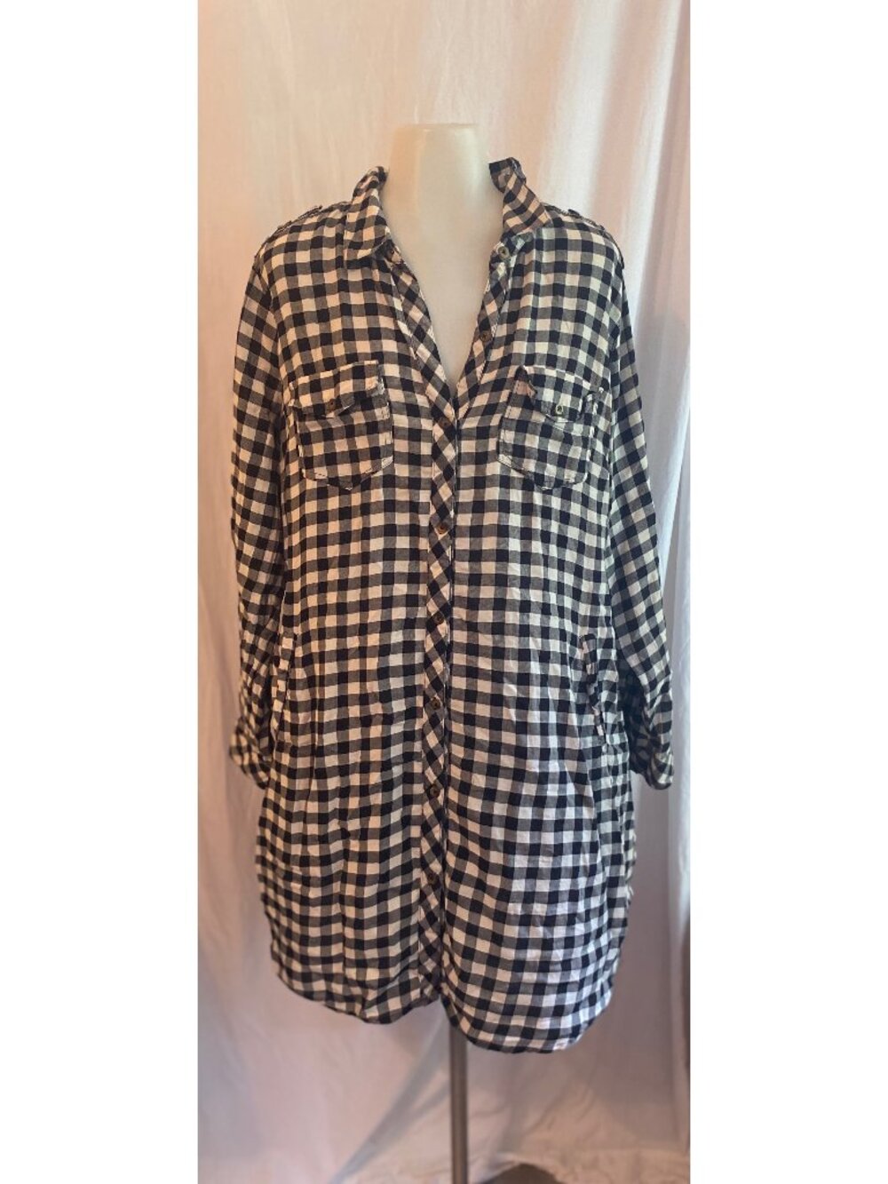 Forever 21+ Black And White Gingham Button Up Shirt Dress